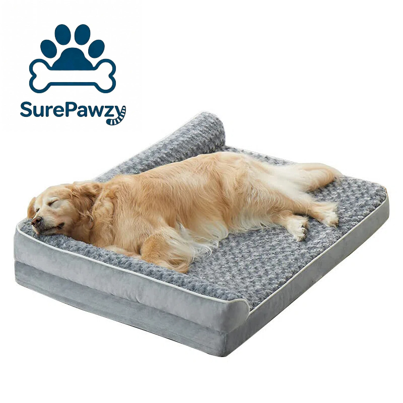 Plush Square Dog Bed Sponge Filled Breathable Pet Couch Winter Warm All-Season Puppy Bed for Small Medium Dogs
